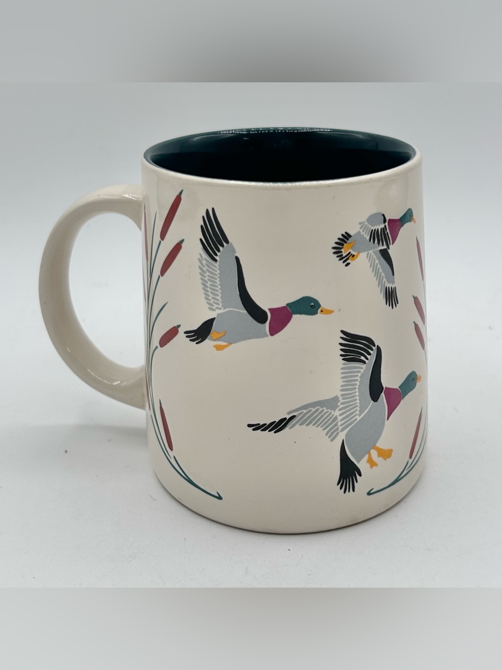 Vintage Mallard Ducks In Flight Flying Cattail Reeds Mug 10oz